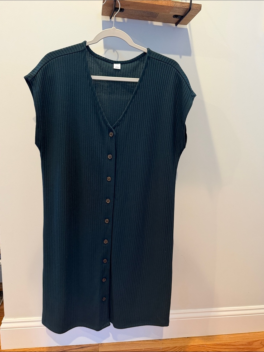 Old Navy Dark Green Ribbed Button-Front Midi Dress